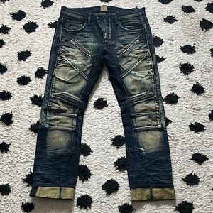 PRPS W30 Men's Dark Blue and Tan Relaxed distressed Jeans